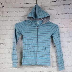 UA Girl YXS (6-6x) Under Armour Full Zip Hoodie Teal Gray Stripe Dance Gymnastic